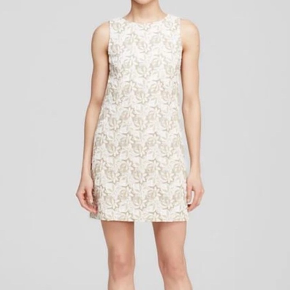 🆕 Alice + Olivia Lizzie Embellished Cream and Brown Floral Mini Shift Dress - Picture 10 of 10